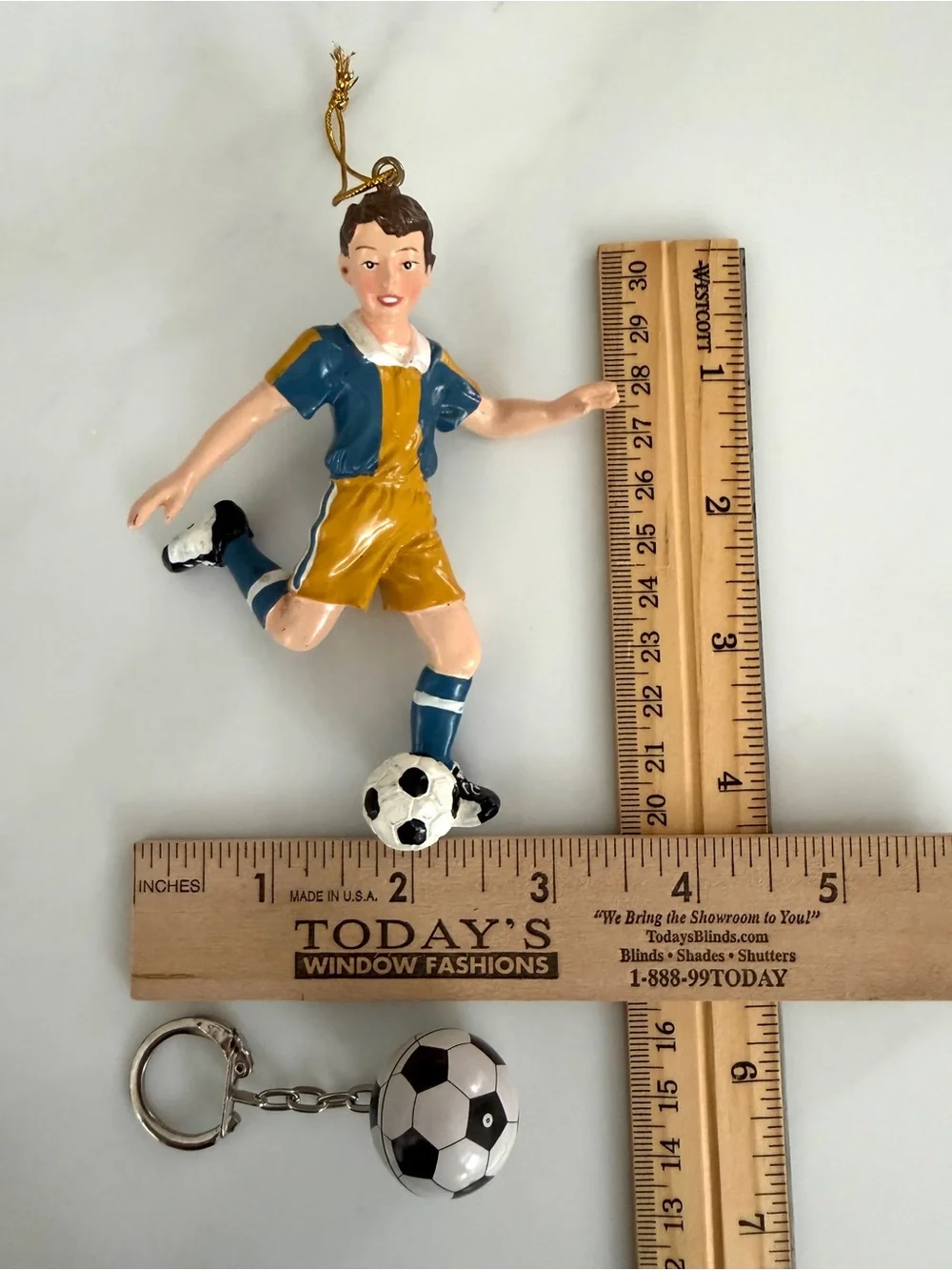 Vintage Soccer Player Ornament and Soccer Ball Keychain Bundle y2k lot 4.25